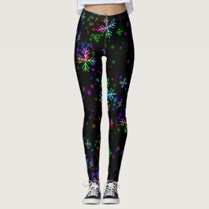 Christmas falling various neon colours snowflakes  leggings