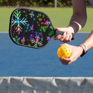 Christmas falling various neon colours snowflakes  pickleball paddle