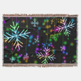 Christmas falling various neon colours snowflakes throw blanket