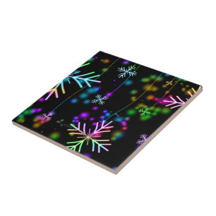 Christmas falling various neon colours snowflakes  tile