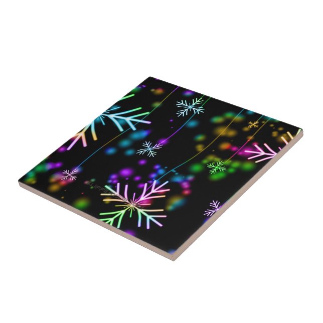 Christmas falling various neon colours snowflakes  tile (Side)