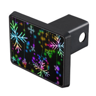 Christmas falling various neon colours snowflakes  trailer hitch cover
