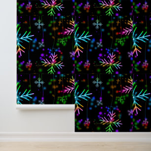 Christmas falling various neon colours snowflakes  wallpaper