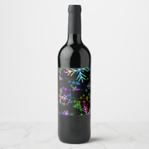 Christmas falling various neon colours snowflakes wine label