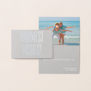 CHRISTMAS FAMILLE PLAGE CARTE PHOTO ARGENT FOIL MI