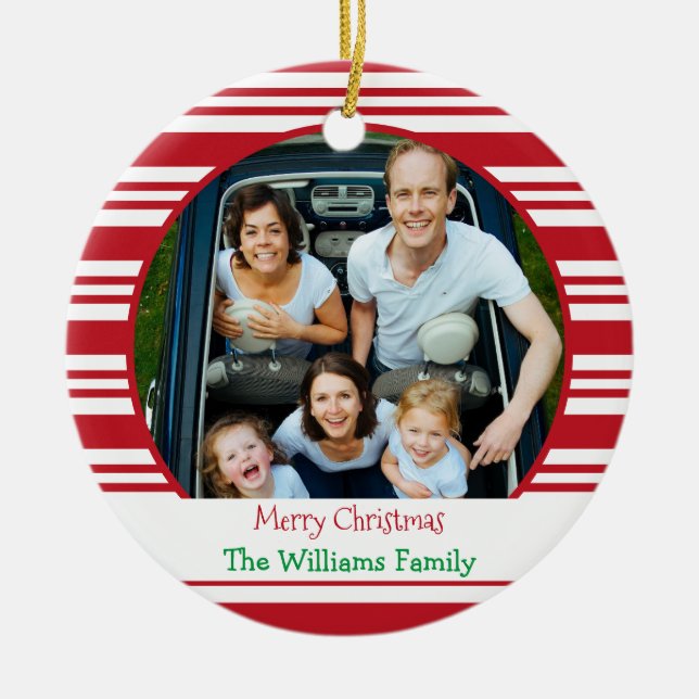 Christmas Family 2 Photo Custom Ceramic Ornament (Front)