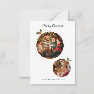 Christmas Family and Dog Photos Botanical Card