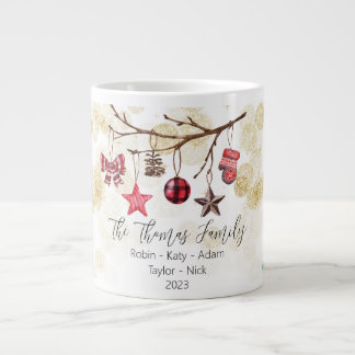 Christmas Family Branch Tree Red Gold Mitten Star Large Coffee Mug