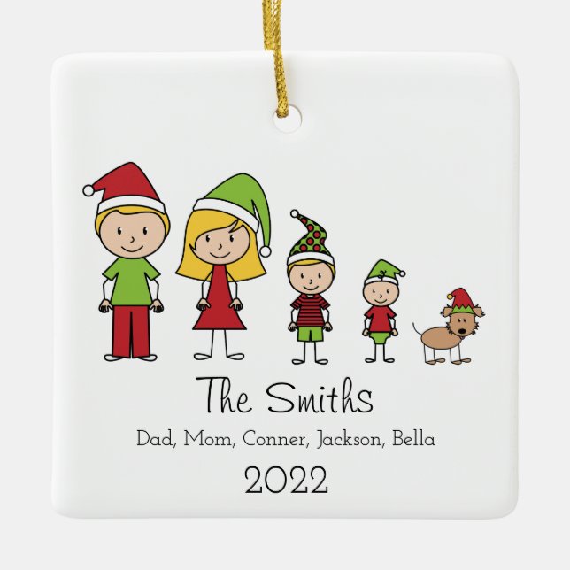 Christmas Family Cute Personalized With Dog Ceramic Ornament (Front)