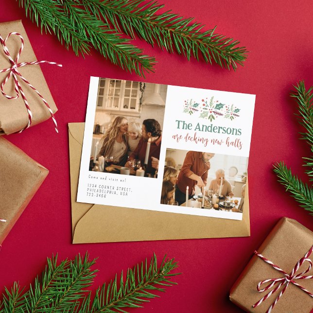 Christmas Family Decking New Halls Photo Moving Announcement Postcard (Creator Uploaded)