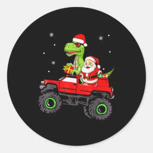 Christmas Family Matching Santa Truck Dinosaur Boy Classic Round Sticker