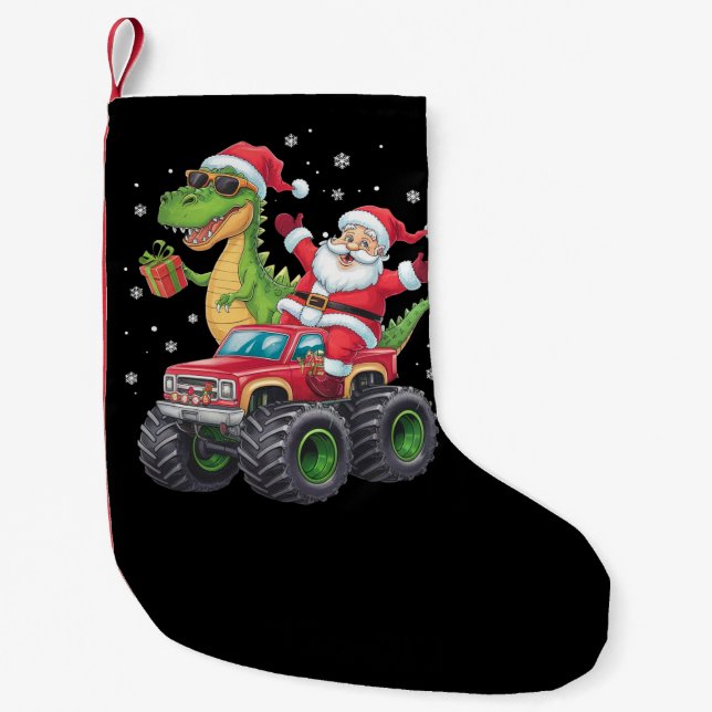 Christmas Family Matching Santa Truck Dinosaur  Small Christmas Stocking (Front)