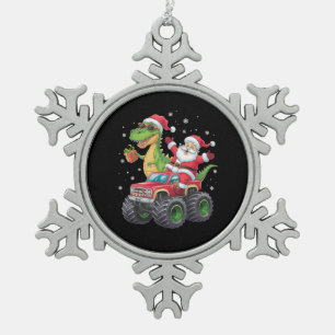 Christmas Family Matching Santa Truck Dinosaur  Snowflake Pewter Christmas Ornament