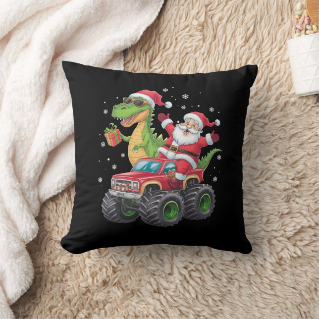 Christmas Family Matching Santa Truck Dinosaur  Throw Pillow (Blanket)
