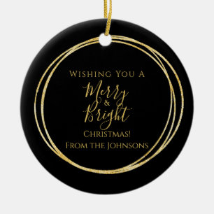 Christmas Family Merry and Bright Black Gold Ceramic Ornament