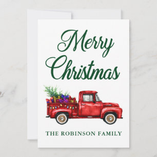 Christmas Family Name Classic Red Truck Tree Gifts Holiday Card