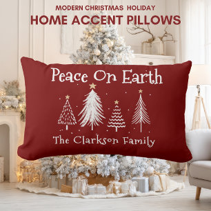 Christmas Family Name Peace On Earth Lumbar Pillow