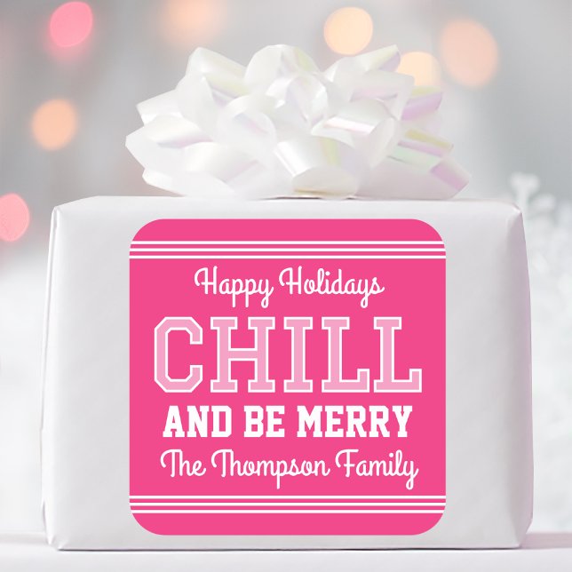 Christmas Family Name Typography Pink Square Sticker (Creator Uploaded)