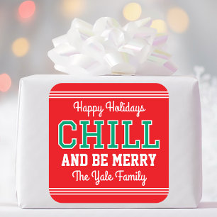 Christmas Family Name Typography Red Green Square Sticker