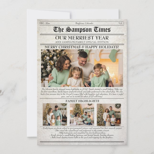 Christmas Family Newspaper Photo Newsletter Holiday Card (Front)