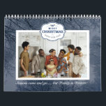 Christmas Family Photo Blue Grey Quote Text Calendar<br><div class="desc">Christmas blue grey theme design with  customizable family photo  and text. Simple and elegant design with the saying "Seasons come and go,  but family is forever!". 
Warm and loving design,  the back is plain white so you can add customised text.</div>