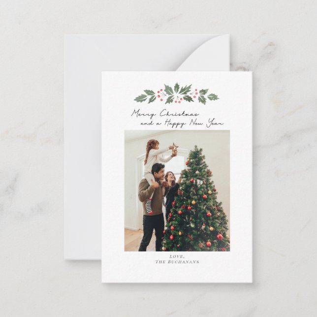 Christmas Family Photo Botanical Berries Holiday Card (Front)
