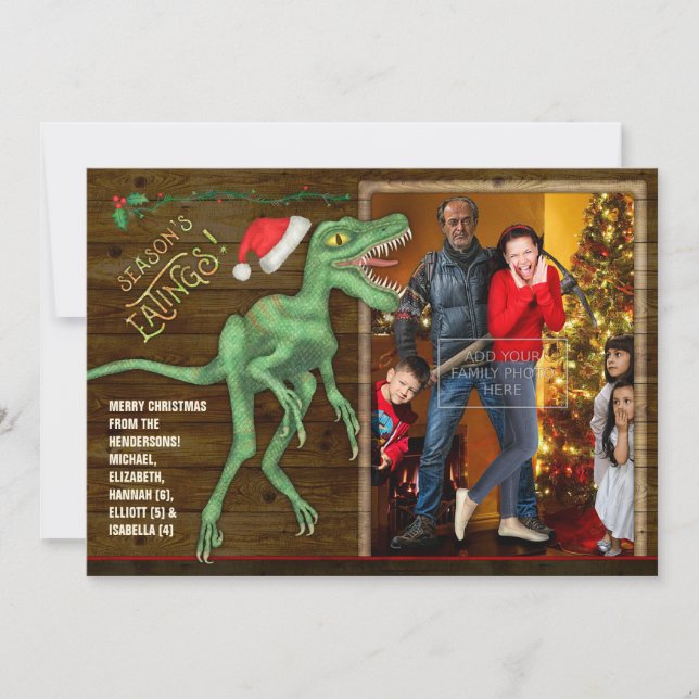 Christmas Family Photo Card | Funny Velociraptor (Front)