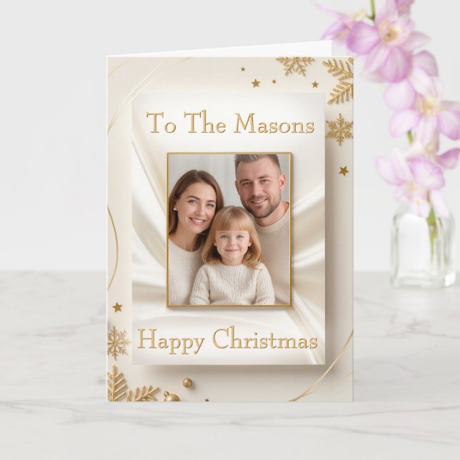 Christmas Family Photo Card - Golden Picture Frame (Orchid)