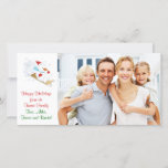 Christmas Family photo card, with a snowman riding Holiday Card<br><div class="desc">This personalized Christmas Holiday photo card with a snowman riding a sleigh,  can be customized with your own digital photo and message.</div>