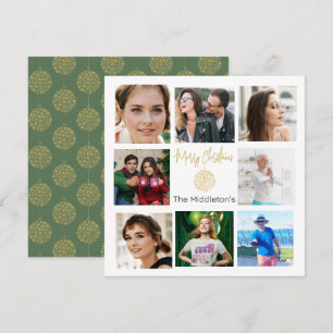 Christmas Family Photo Collage Gold Green Holiday Card