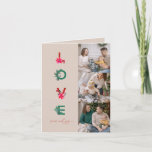 Christmas Family Photo Collage | Love Peace Joy Holiday Card<br><div class="desc">Folded Christmas holiday card. In love with watercolor poinsettia and greenery. 
Personalize with your details and holiday family photos.</div>