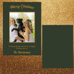 Christmas Family Photo Dark Green Gold Flat Card<br><div class="desc">Capture the magic of the holiday season with this beautifully personalized flat Christmas card that features your favourite family photo with a gold frame on a dark forest green background. All text is a deep gold. The rich, forest greens and golden hues create a warm, nostalgic atmosphere. "Merry Christmas" is...</div>