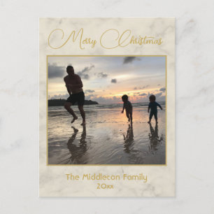 Christmas Family Photo Elegant Gold Cream Holiday Postcard