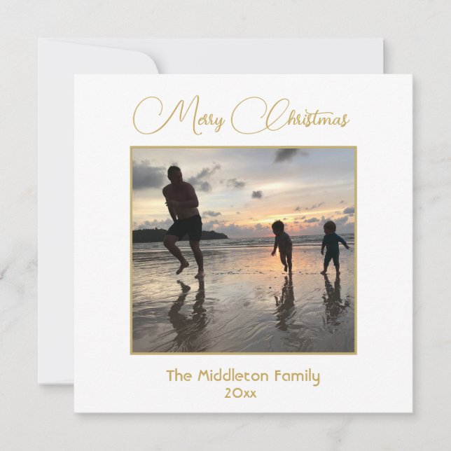Christmas Family Photo Elegant Gold Greeting Holiday Card (Front)