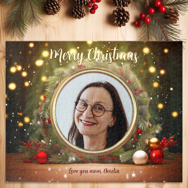 Christmas Family Photo Frame Gold Ornaments adult Jigsaw Puzzle (Christmas Golden Family Photo Frame Ornaments Jigsaw Puzzle)