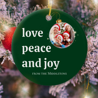 Christmas Family Photo Love Peace Joy Holiday Ceramic Ornament