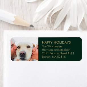 Christmas family photo modern dark pine green gold