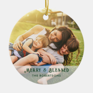 Christmas Family Photo Modern Holiday Keepsake Ceramic Ornament