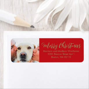 Christmas family photo modern script red gold
