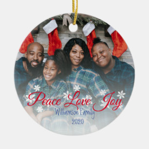Christmas Family Photo Peace Love Joy Ceramic Ornament