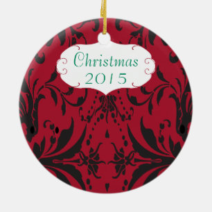 Christmas Family Photo Red Chandelier #3 Damask Ceramic Ornament