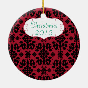 Christmas Family Photo Red Chandelier #4 Damask Ceramic Ornament