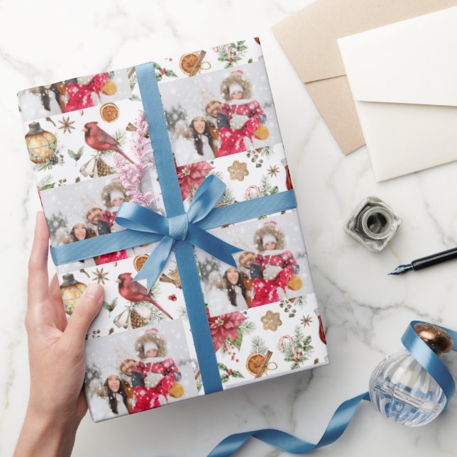 Christmas family photo red white party  pattern wrapping paper (Gifting)