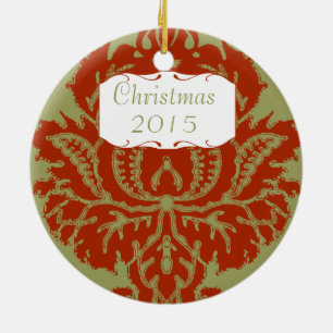 Christmas Family Photo Russet Red Big Damask Ceramic Ornament
