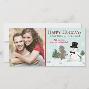 Christmas Family Photo Snowman Holiday Photocard Card