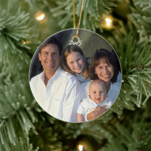 Christmas Family Photo Vintage Bird Aqua Teal Ceramic Ornament