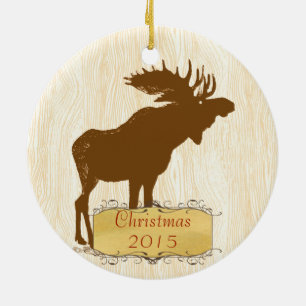 Christmas Family Photo Vintage Moose Ceramic Ornament