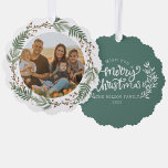 Christmas family Photo Watercolor Wreath Family  Ornament Card<br><div class="desc">Christmas family Photo Watercolor Wreath Family</div>
