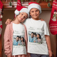Christmas family photo white cone pine name boy