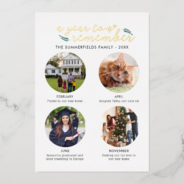 Christmas Family Photos Year in Pictures Foil Holiday Card (Front)